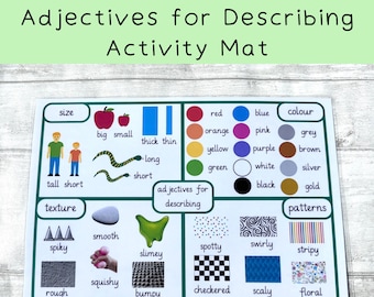 Adjectives Word Mat, Children's Writing Mat, Children's Literacy Skills, Describing Words, Vocabulary Builder, English Classroom Resource