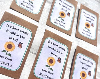 Sunflower Seed Packet Favour, End of Term Children’s Gift, Teacher Student Present, School Leavers, Personalised, Class Gift