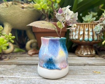 Small Ceramic Bud Vase ~ Handmade Australian Pottery ~ Wheel-thrown Ceramic Vessel ~ Curvy Multicoloured Pot