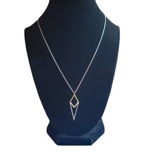925 Sterling Silver Cubic Zirconia Hanging Diamond Shaped Necklace, 14k Gold Vermeil Diamond Shaped Necklace, CZ Diamond Shape Charm -N60