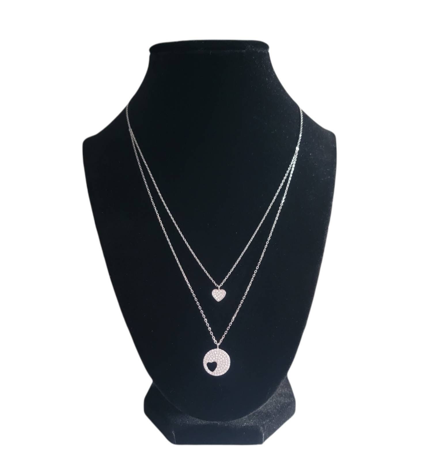 925 Sterling Silver Cubic Zirconia Double Chain Heart Puzzle 