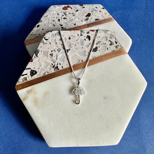 925 Sterling Silver CZ UmbrellaNecklace, Silver Umbrella Pendant, 18in and 20in Box Chain, Umbrella Charm, Small Umbrella Pendant-BSP15