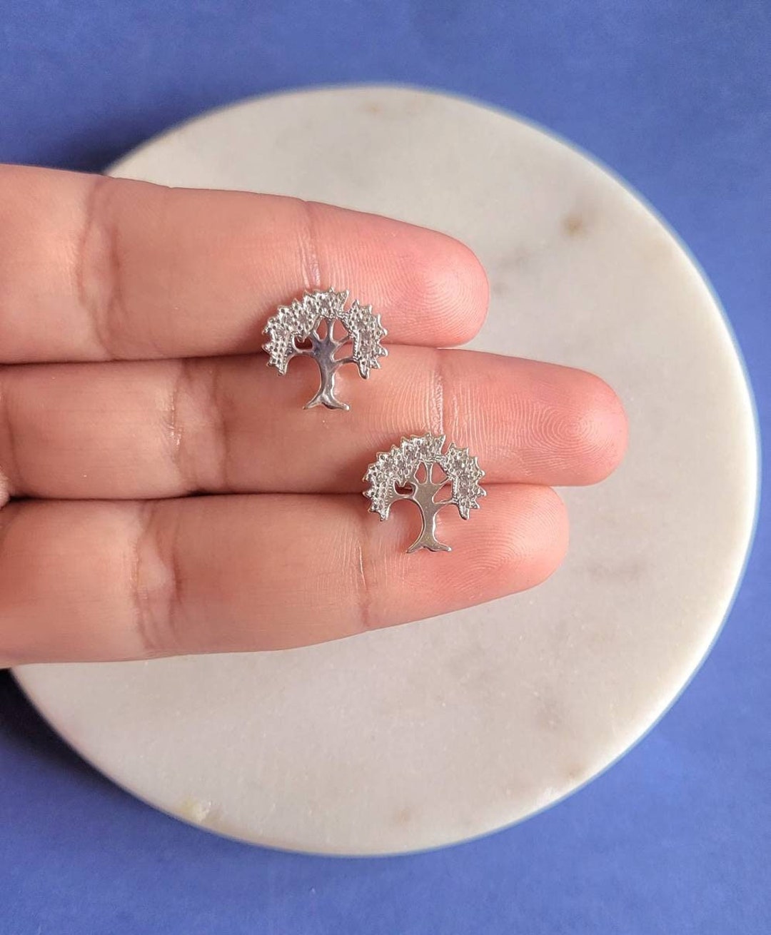 925 Sterling Silver Tree of Life Stud Earrings, Silver Life Tree Stud