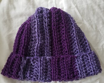 Purple Crochet Toque, Two tone, Gifts, Handmade, Crochet, Beanie
