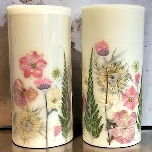 Extra-large Custom Handmade Decorative Botanical Pillar Candle Pressed Flowers. Pressed Flower Candle, Flower Candle, Wedding Candle