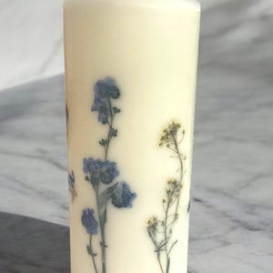 Wildflower Blue White Botanical Pillar Candle. Pillar Candle w Flowers, Real Flower Candle, Pressed Flower Candle, Decorative Pillar Candle