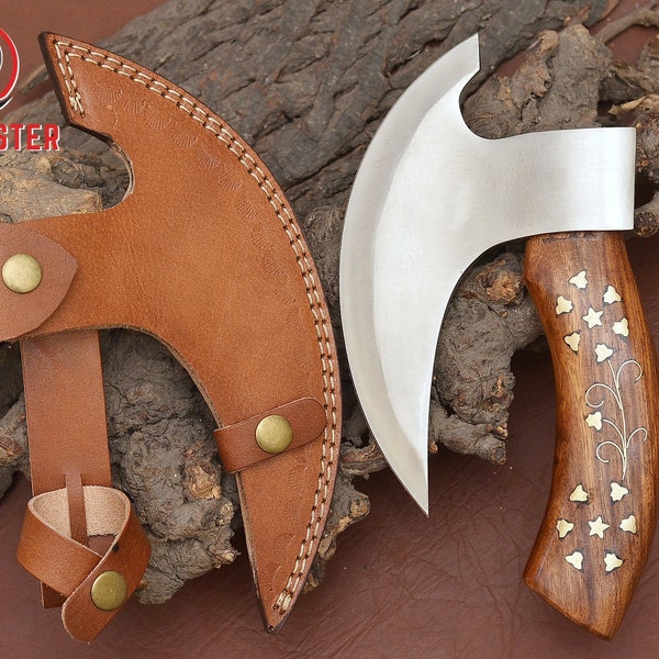 Handmade Viking Pizza Ax, Unique Viking Pizza Hand Forged Carbon Steel Ax Pizza Cutter with leather sheath