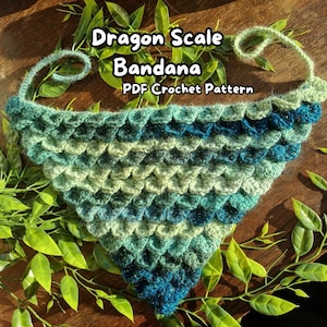 PDF DIGITAL Bandana de escamas de dragão Padrão de crochê - Ponto de crocodilo, Bandana de crochê, Padrão de escamas de dragão, Dragão de crochê, Agasalhos de crochê