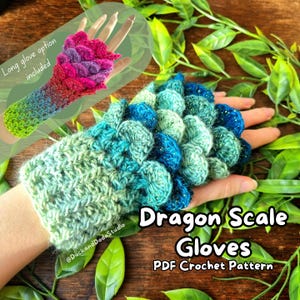 DIGITAL PDF Dragon Scale Gloves Crochet Pattern - Crocodile Stitch Gloves - Crochet Gloves - Dragon Scale Pattern - Crochet Dragon