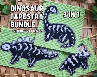 3 in 1 Bündel - Dinosaurier Gobelin Häkelanleitung - Brontosaurus, Stegosaurus, Triceratops [DIGITAL PDF]