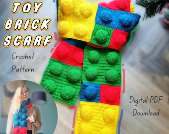 Toy Brick Schal Häkelanleitung - Kinder/Erwachsene verstellbar (Digital PDF)