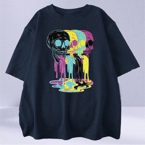 Camiseta psicodélica con calavera de arcoíris derretida y goteante / 100 % algodón unisex con lindo dibujo animado kawaii