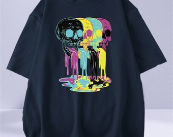 Camiseta con calavera derretida arcoíris / Camiseta gráfica psicodélica kawaii