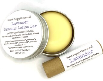 Set de loción de lavanda y bálsamo labial Zero Waste: regalo orgánico para el cuidado de la piel