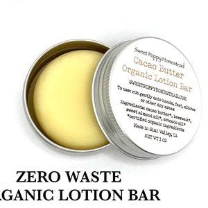 Lotion Bar | Zero Waste Organic Cacao Butter Solid Lotion Bar | 100% Natural Hard Lotion | Unscented