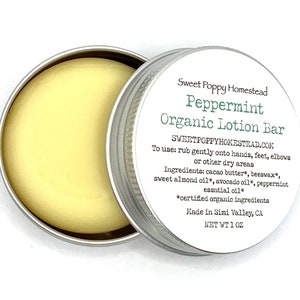 Organic Peppermint Lotion Bar | Zero Waste Solid Lotion Bar | 100% Natural Hard Lotion