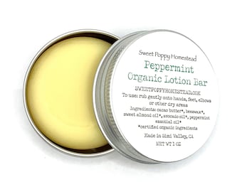 Organic Peppermint Lotion Bar: Zero Waste, Natural Hard Lotion (1 oz)