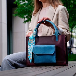 Elegante Lederne Aktentasche für Frauen, zweifarbige Aktentasche für Laptop 13/15, stilvolle College-Laptoptasche für Frauen, Geschenk für sie
