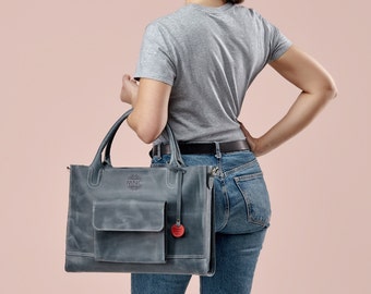 Leather purse bag, Casual Leather Bag for for women, Womens laptop bag with Strap, Work Bag Women, Personalised Gift for wife, Gift for Mom
