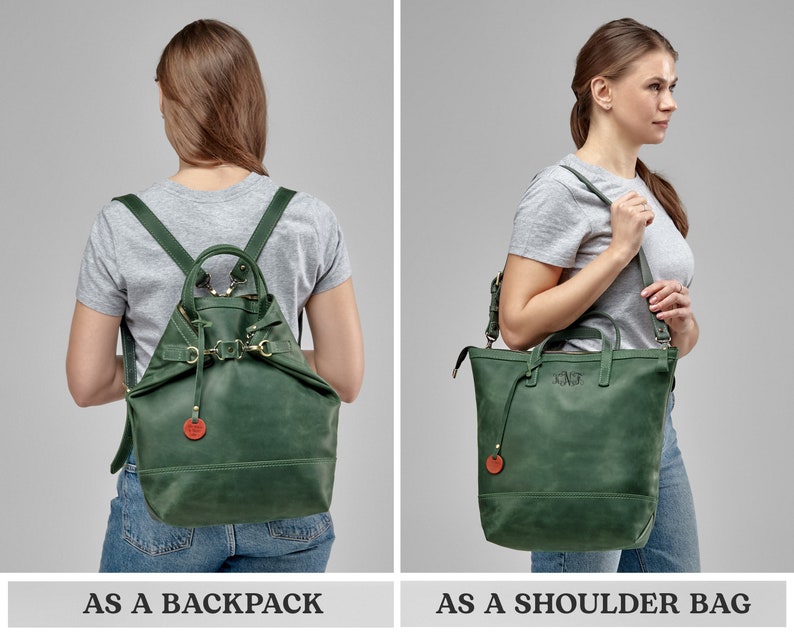 Reisrugzak vrouw, leren reisrugzak, damesrugzak, laptoprugzak, leren rugzaktas dames, gepersonaliseerde tas voor vrouwen afbeelding 2