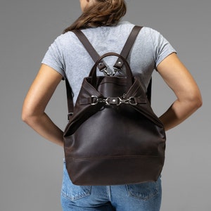 Convertible Leather Backpack foe Women with Name & Secret Message Inside, Stylish Work Bag, Laptop Leather Backpack, Women&#39;s City Backpack