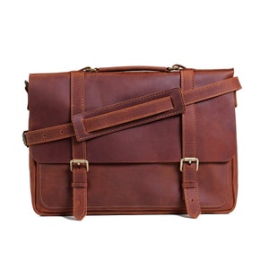 Leather Messenger with Monogram, Leather Briefcase, Laptop Bag Portfolio, Shoulder Bag, Crossbody Bag, Leather Anniversary Gift for Husband
