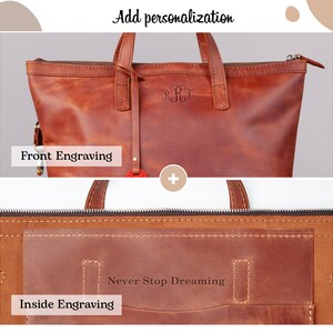 Reisrugzak vrouw, leren reisrugzak, damesrugzak, laptoprugzak, leren rugzaktas dames, gepersonaliseerde tas voor vrouwen afbeelding 4