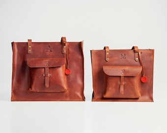 Leather shoulder bag with outside pocket fits perfect for laptop daily work bag, 7 colors available