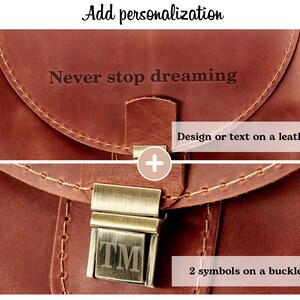 Personalization options. On the front side of the cosmetic bags on the skin is engraved the inscription - Never stop dreaming. You can also make a monogram of the initials on the metal clasp of the cosmetic bag.