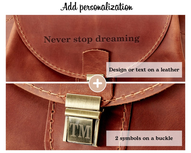 Personalization options. On the front side of the cosmetic bags on the skin is engraved the inscription - Never stop dreaming. You can also make a monogram of the initials on the metal clasp of the cosmetic bag.