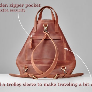 Reisrugzak vrouw, leren reisrugzak, damesrugzak, laptoprugzak, leren rugzaktas dames, gepersonaliseerde tas voor vrouwen afbeelding 6