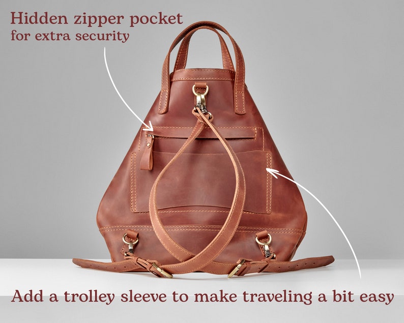 Reisrugzak vrouw, leren reisrugzak, damesrugzak, laptoprugzak, leren rugzaktas dames, gepersonaliseerde tas voor vrouwen afbeelding 6