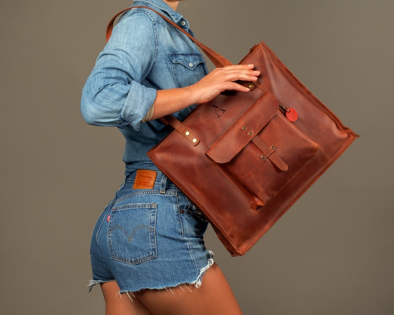 Leather Shoulder Bag With Outside Pocket Fits Perfect for Etsy