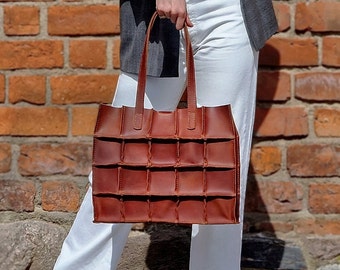 Leather Tote Bag for Women, Everyday Use Shoulder Bag, Laptop Leather Tote Bag, Gift for Her, Anniversary Personalized Gift for Girlfriend