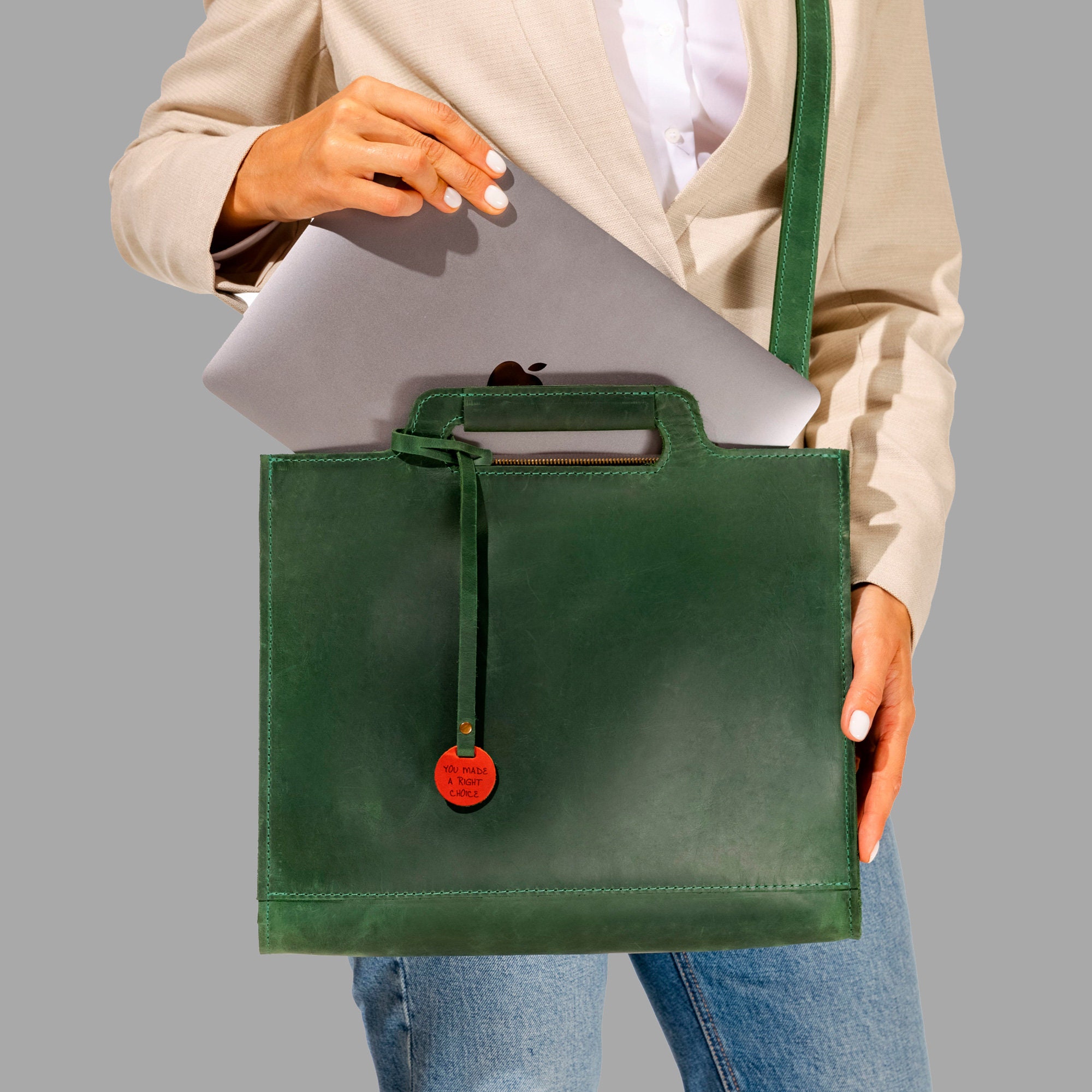 Slim Leather Womens Laptop Bag for Macbook with Personalization, Fashionable Laptop Briefcase for Business Ladies, Unique Valentine Day Gift