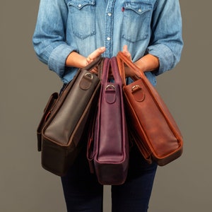 Briefcase for women, brown briefcase for laptop, 13 inches tote bag, strap tote bag for women, leather briefcase with compartment for laptop