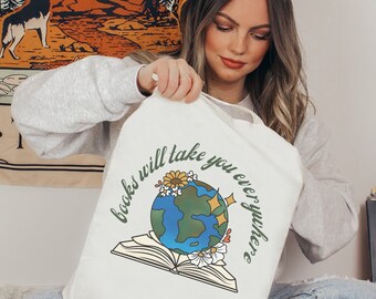 Book Tote Bag Tote Bag Aesthetic Cute Tote Bag Linen Tote Bag Literary Gifts Bookish Gifts Bookcore Academia Clothing Trendy Tote Bag