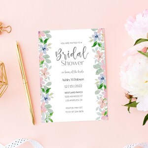 Bridal Shower Invite, Pink Green Floral Bridal Shower Invitation, Blush Bridal Shower Invitation, Bridal Shower Evite, Bride to Be Invite A7