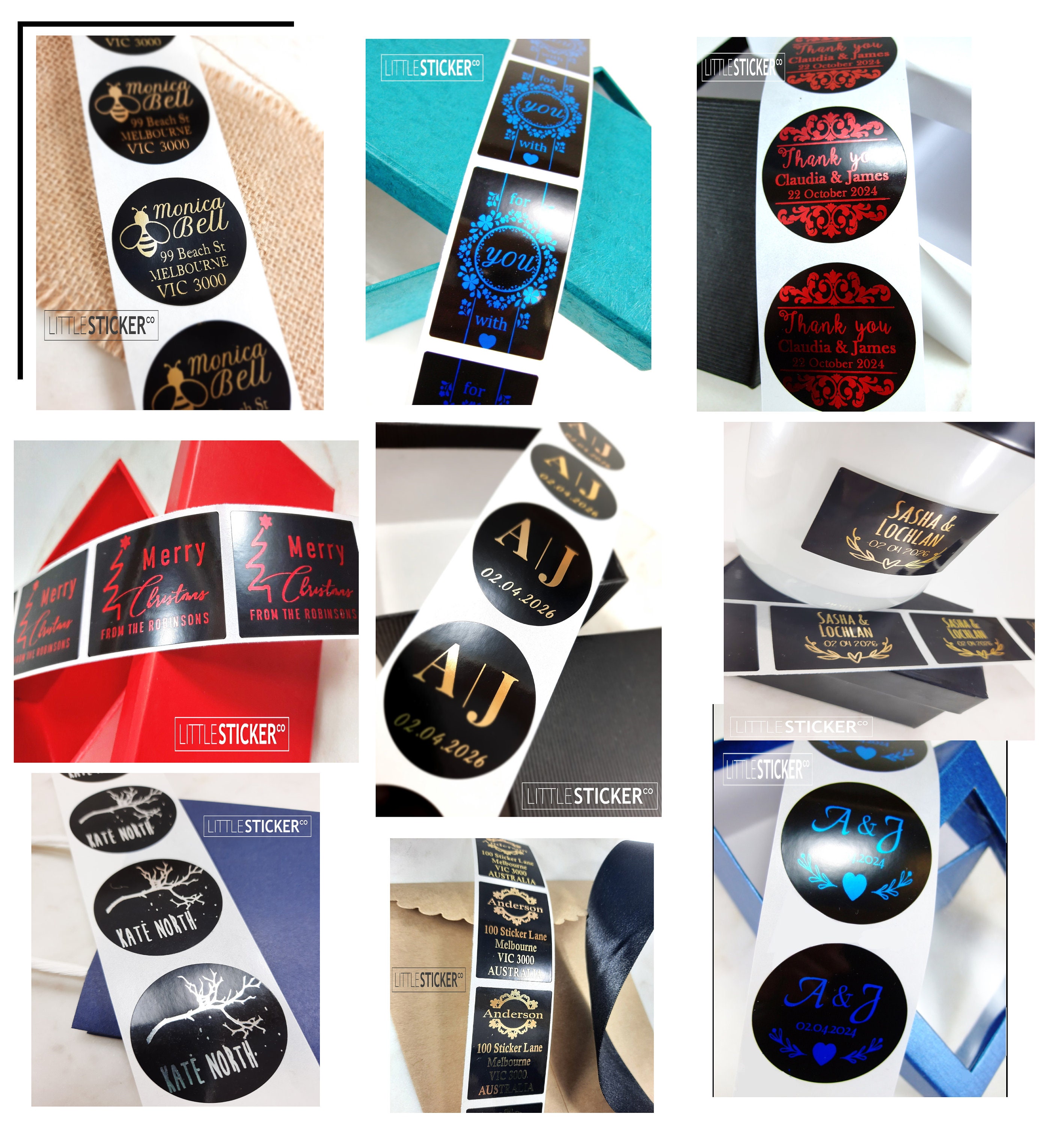 Custom Black Stickers: Gloss, Foil Print, Personalized Labels - Etsy