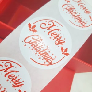 Merry Christmas Stickers: 50mm Round Glossy Labels