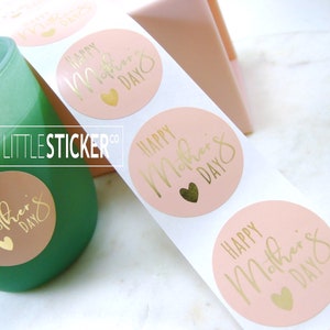 Happy Mother's day stickers Rose Pink Round stickers Gold Foil printed stickers 40mm x25-200 image 5