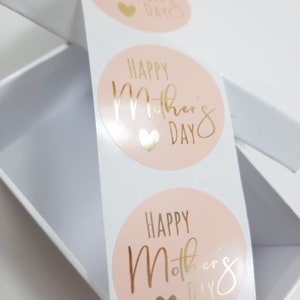 Happy Mother's day stickers Rose Pink Round stickers Gold Foil printed stickers 40mm x25-200 image 2