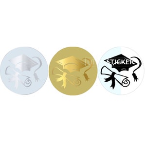 Graduation stickers gold silver clear labels 35mm/40mm round stickers x 25-300