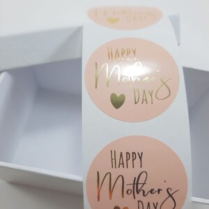 Happy Mother's day stickers Rose Pink Round stickers Gold Foil printed stickers 40mm x25-200 image 6