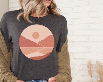 Mountains and Moon Short-Sleeve Unisex T-Shirt | Geometric Mountains | Boho T-Shirt