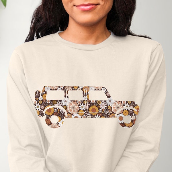 LS Vintage Fall Floral Print 4-Door Shirt | Truck Girl Shirt | Offroad Shirt | Truck Lovers Shirt | Truck Life | Long-Sleeve Unisex T-Shirt