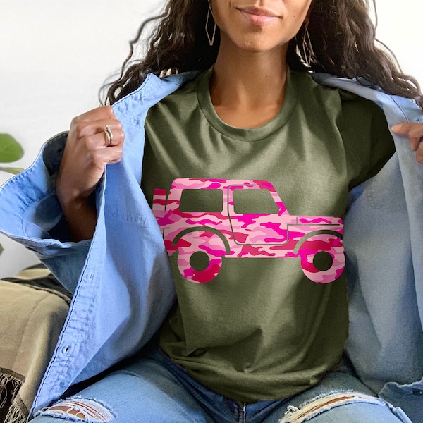 Pink Camo 2-Door Shirt | Pink Camouflage Tee | Truck Girl Shirt | Offroad Shirt | Camo Truck Lovers Shirt | Short-Sleeve Unisex Shirt