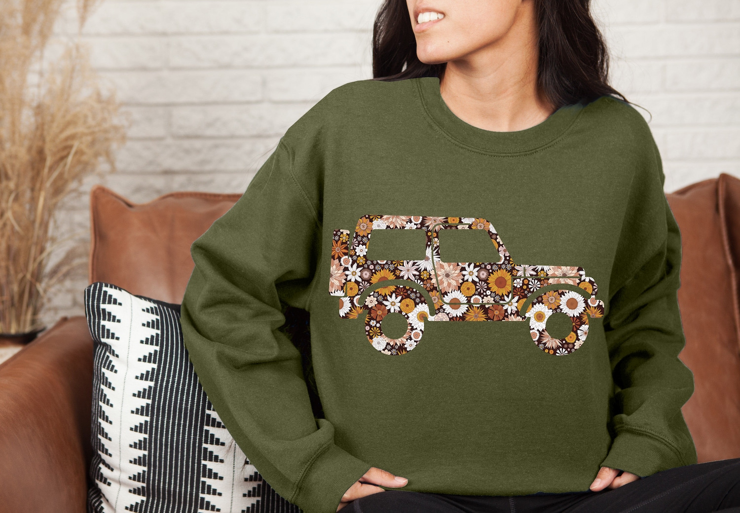 Fall Floral Print 2-Door Sweatshirt | Truck Girl Sweatshirt | Offroad Sweatshirt | Truck Lovers Sweatshirt | Truck Life | Unisex Sweatshirt