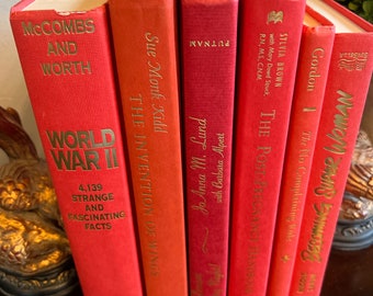 Hardback Books by Color. Shades of Red/Dark Coral with Gold Lettering  Group of 6 as Shown