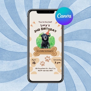 SOFORTIGE EDITIERBARE druckbare Einladungen, 1. Geburtstag Hund, Hundegeburtstagskarte, bearbeitbare Hundegeburtstag Evite, Welpenparty, Geburtstagstext einladen